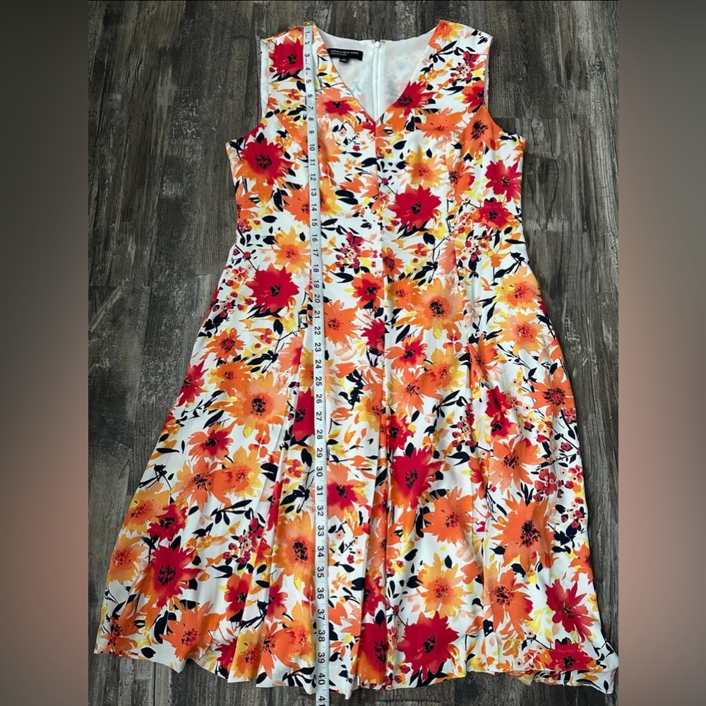 Jones New York Women’s White Red Orange Yellow Floral Midi V-Neck Dress Size 12 - Picture 5 of 7